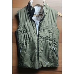 Cowgirl Tuff Quilted Vest Womens S Olive Reversable Off White Inside Full Zip